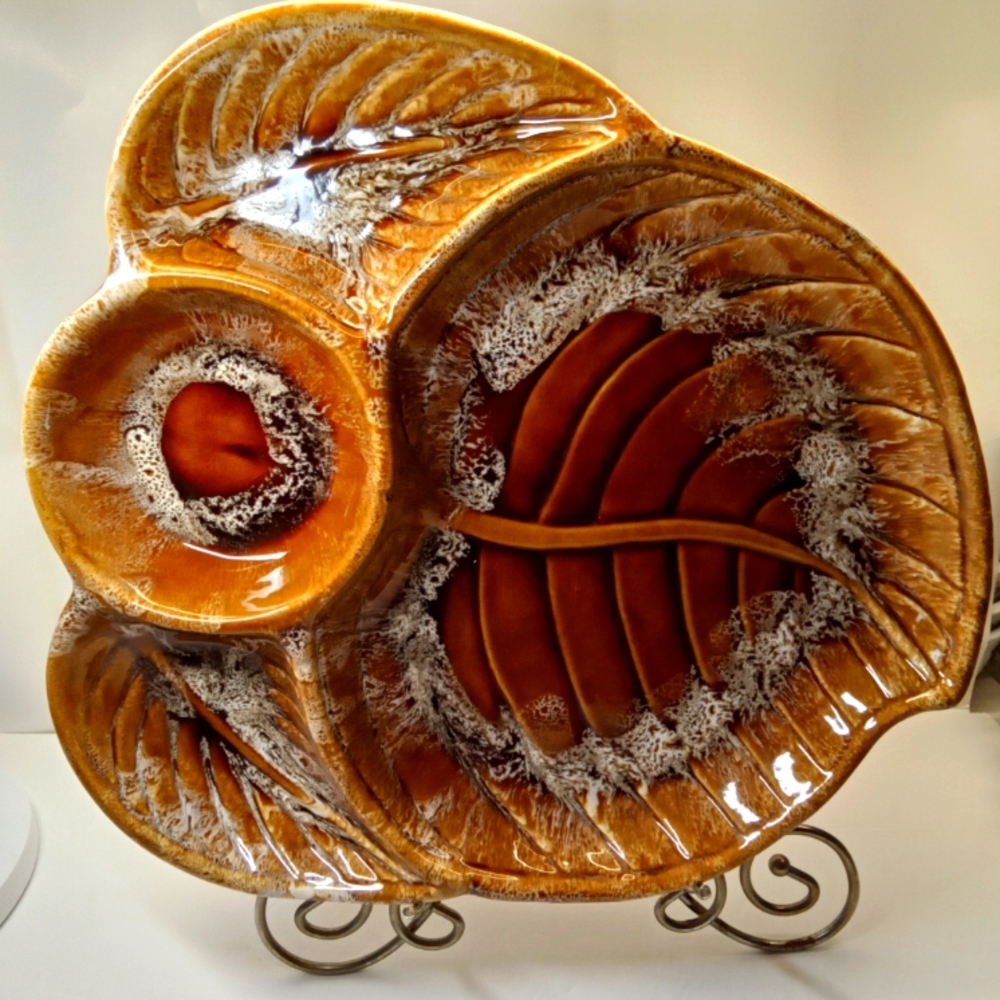 Vtg MCM Wade of California Brown Drip Glaze Platter Appetizer Vegetable Chip/Dip